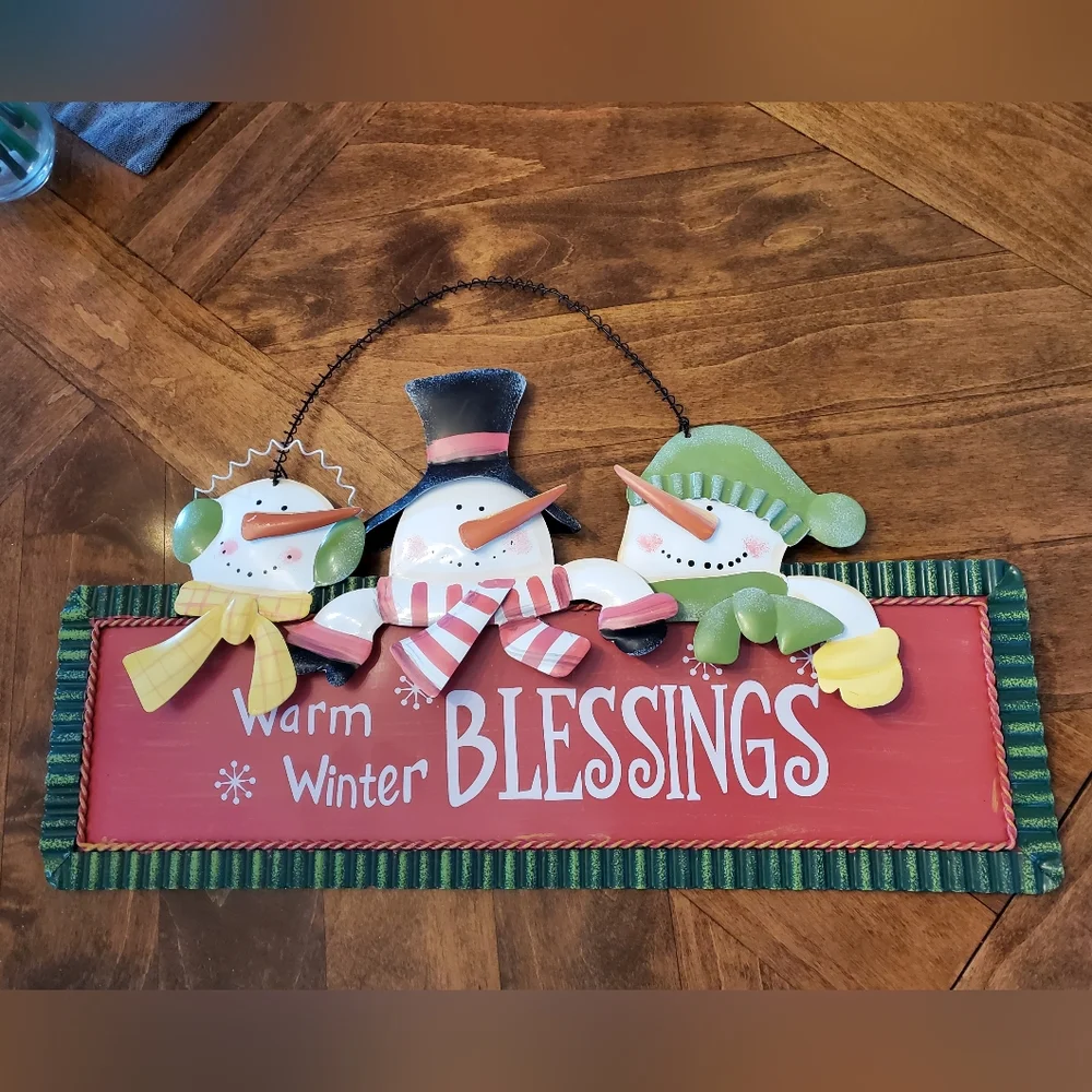 Warm Winter BLESSINGS Snowman Metal Wall Hanging